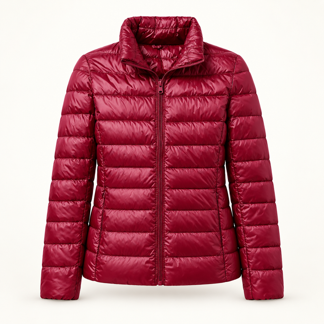 Ulla transitional padded jacket in Dark Red, isolated front view
