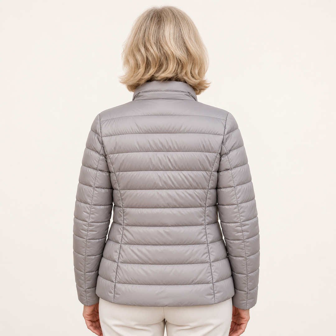 Ulla transitional padded jacket in Grey, back view