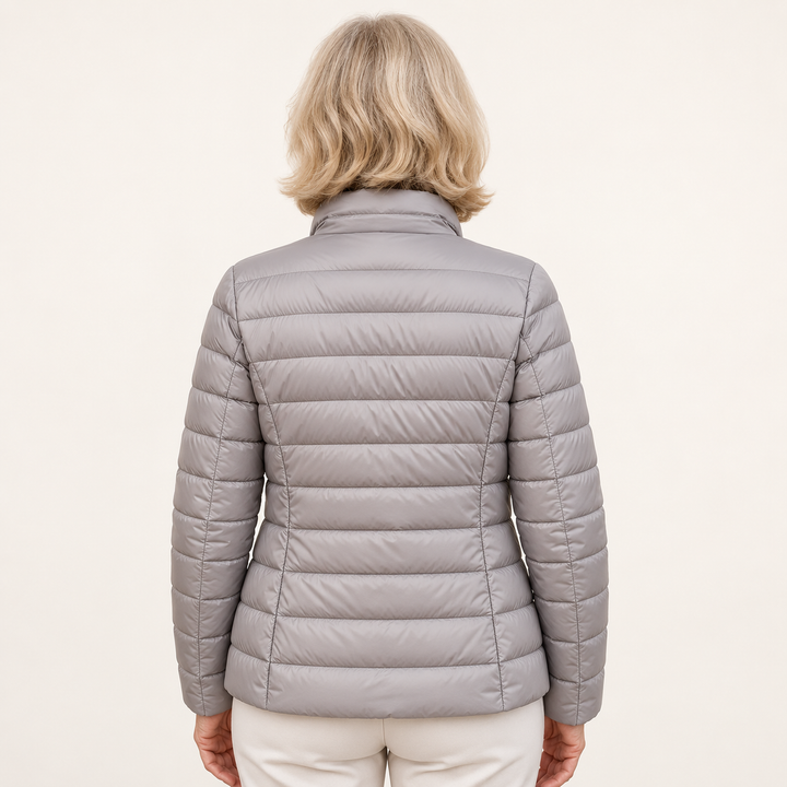 Ulla transitional padded jacket in Grey, back view