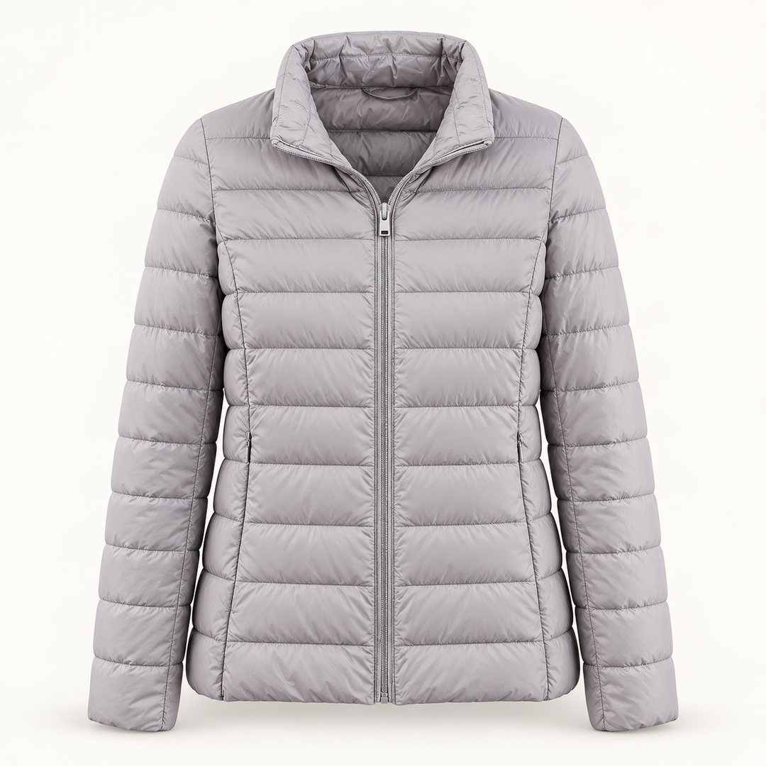 Ulla transitional padded jacket in Grey, isolated front view