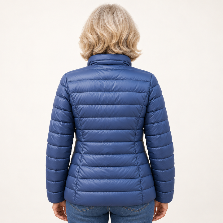 Ulla transitional padded jacket in Indigo, back view