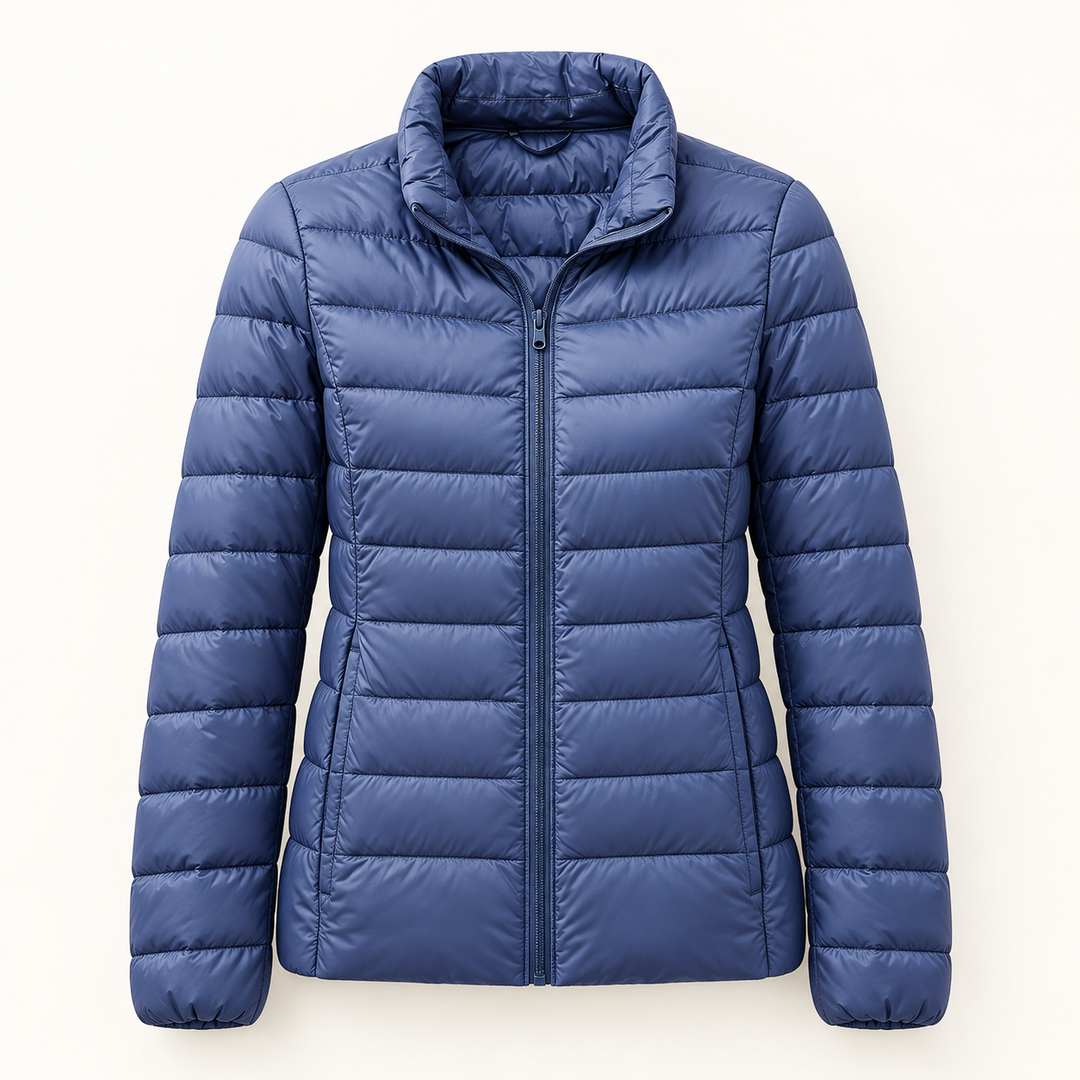 Ulla transitional padded jacket in Indigo, isolated front view
