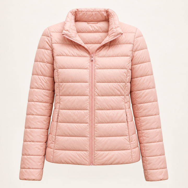 Ulla transitional padded jacket in Light Pink, isolated front view