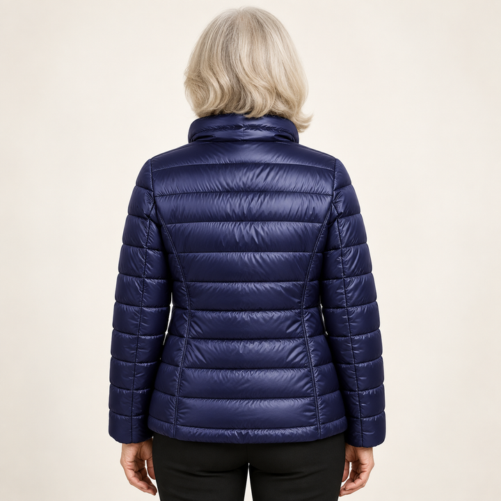 Ulla transitional padded jacket in Navy Blue, back view