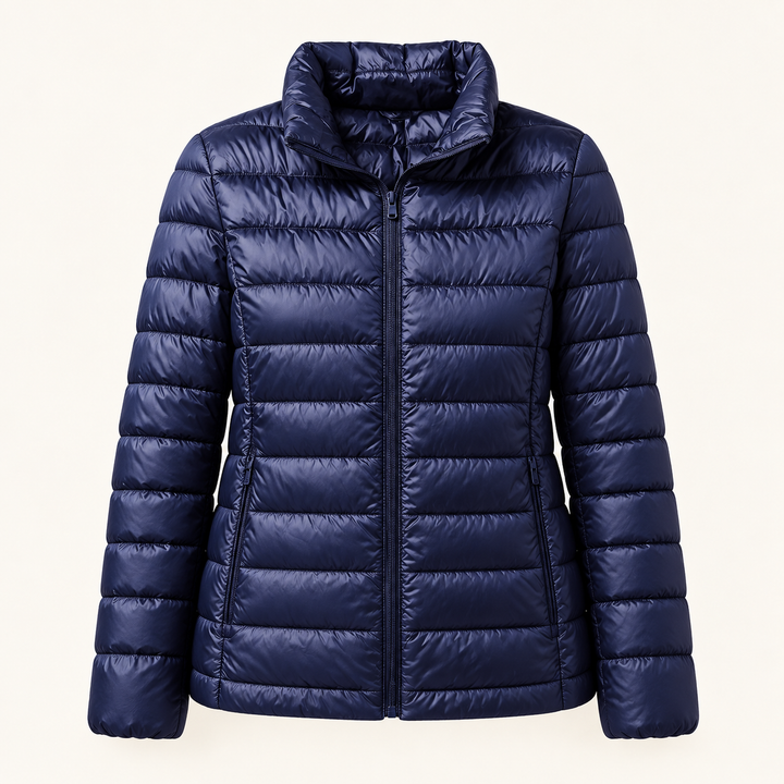 Ulla transitional padded jacket in Navy Blue, isolated front view