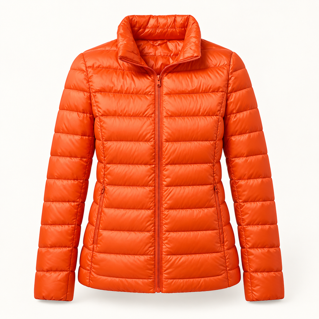 Ulla transitional padded jacket in Orange, isolated front view