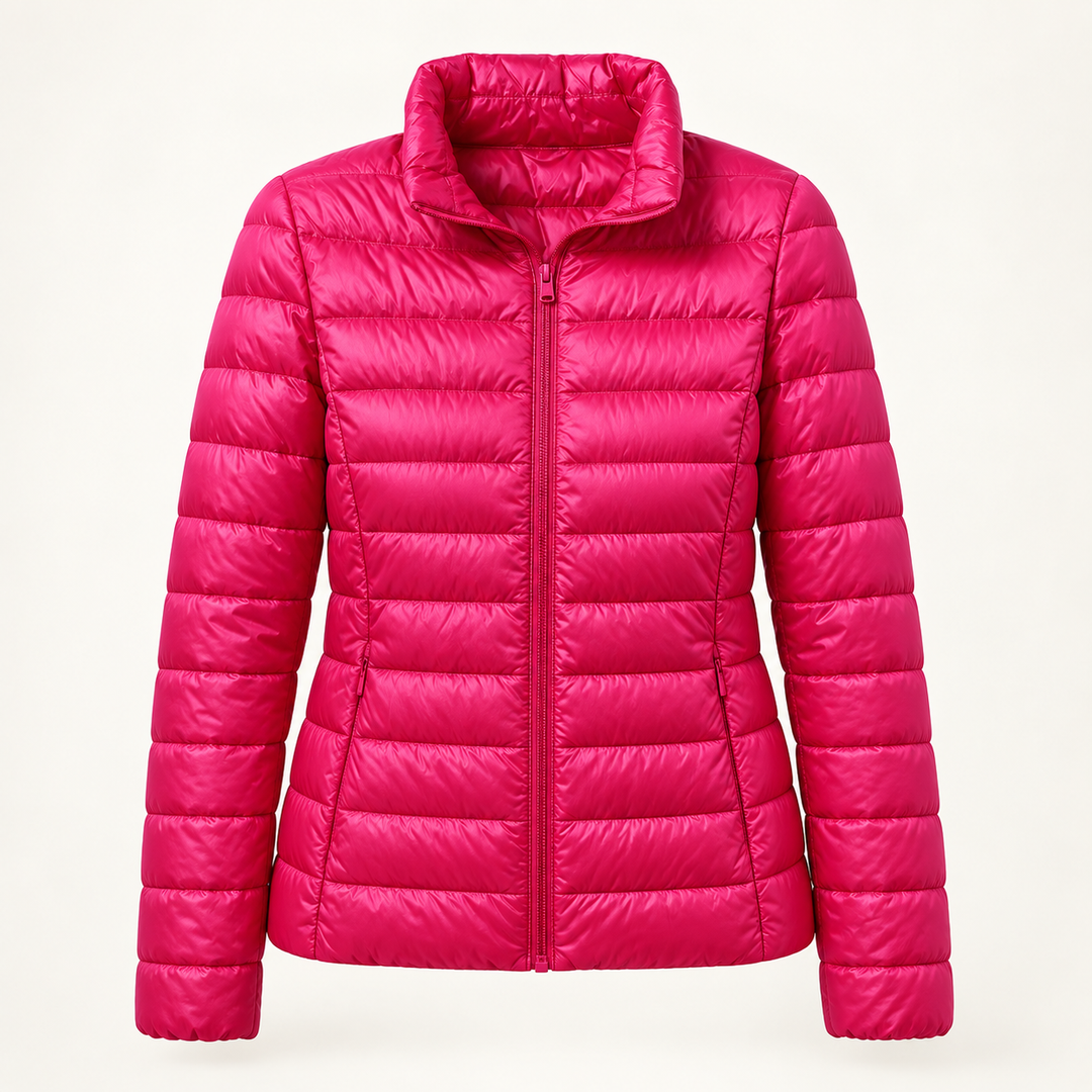 Ulla transitional padded jacket in Pink, isolated front view