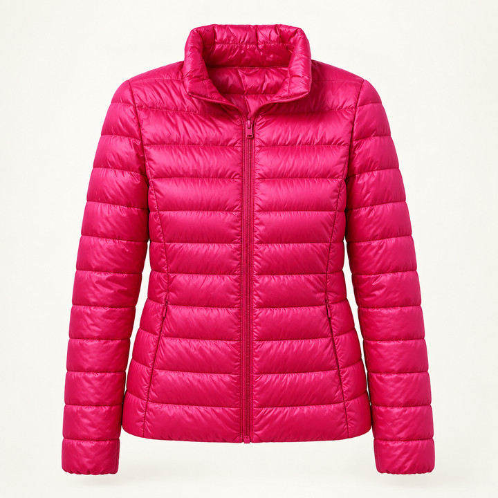 Ulla transitional padded jacket in Pink, isolated front view
