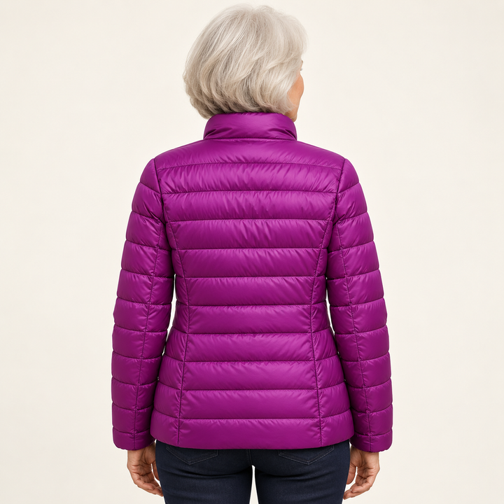 Ulla transitional padded jacket in Purple, back view