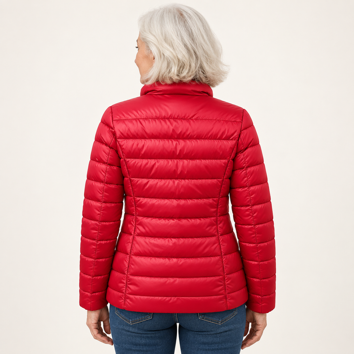 Ulla transitional padded jacket in Red, back view