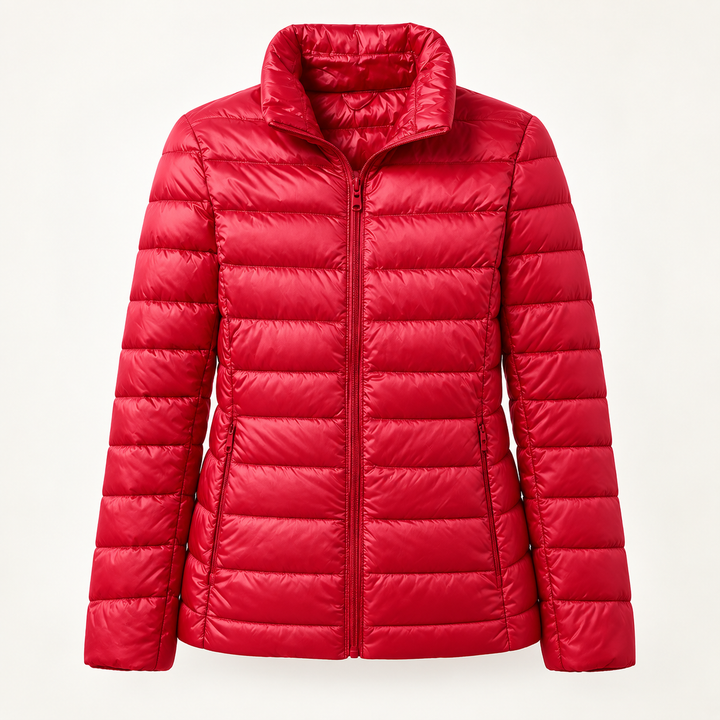 Ulla transitional padded jacket in Red, isolated front view
