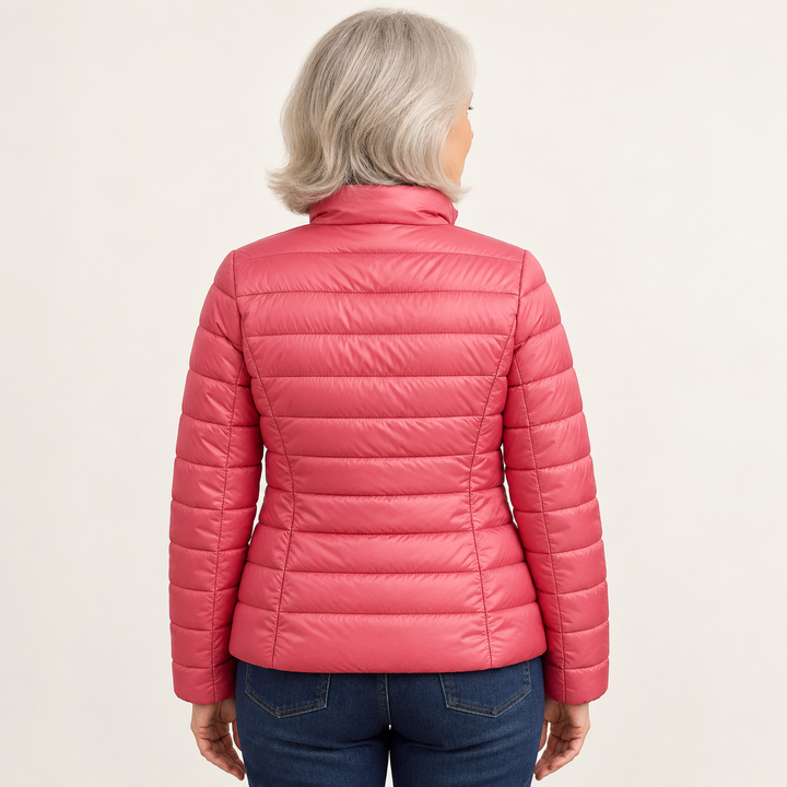 Ulla transitional padded jacket in Salmon, back view