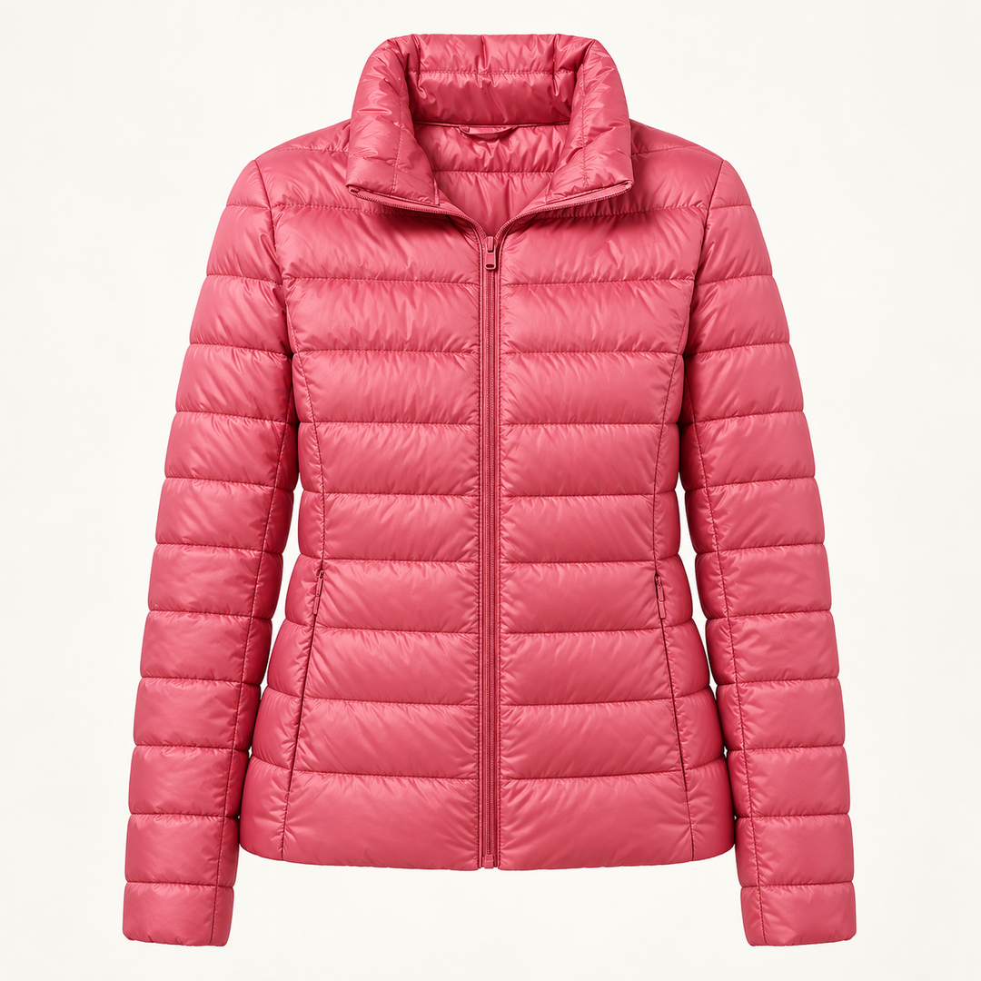 Ulla transitional padded jacket in Salmon, isolated front view