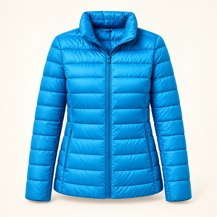 Ulla transitional padded jacket in Sky Blue, isolated front view
