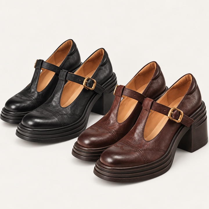 Vera T-strap shoes isolated in Black and Brown
