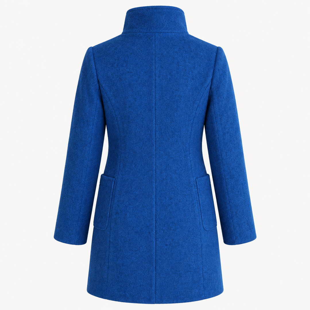 Women's Wool Blend Jacket – High Collar — blue — back