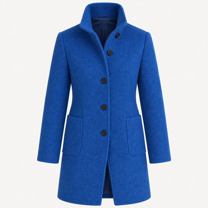 Women's Wool Blend Jacket – High Collar — blue — product front