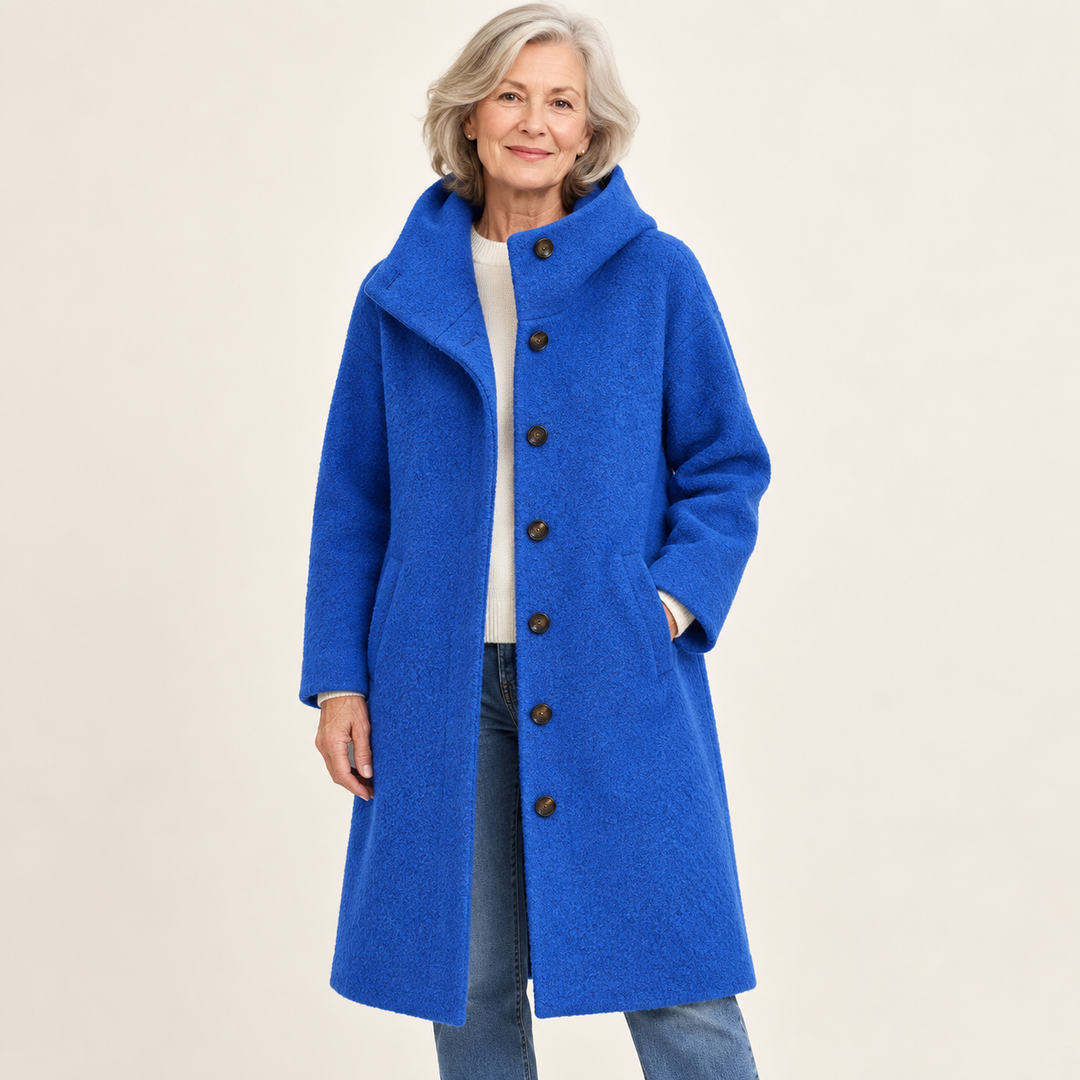 Women's Wool Blend Jacket – High Collar — senior model — front