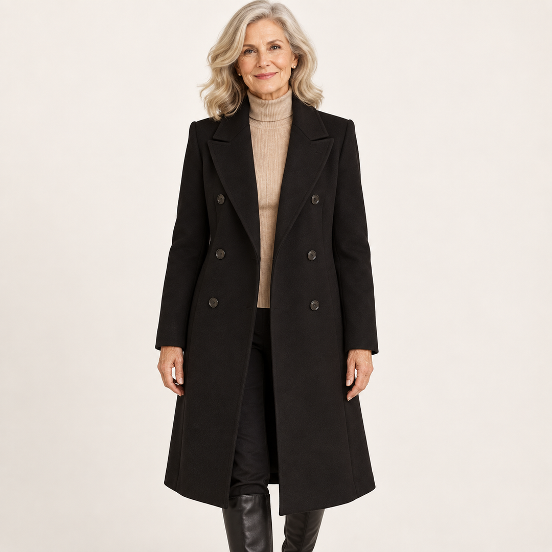 Women's Structured Double-Breasted Coat — senior model — front