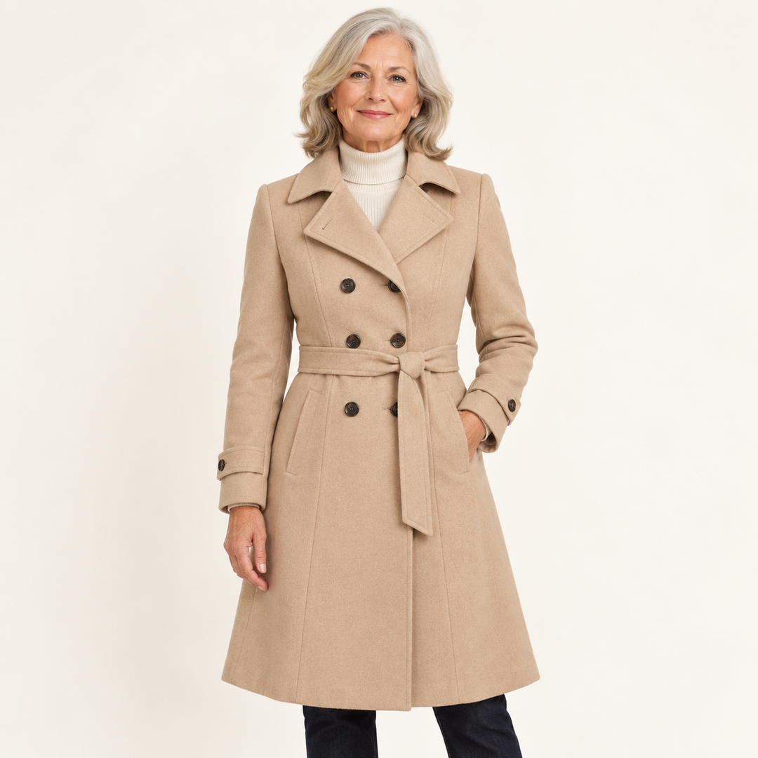 Women's Vintage-Style Fitted Trench Coat — senior model — front