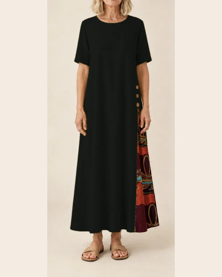 Maurene – Black | Casual Long Dress with Linen Effect